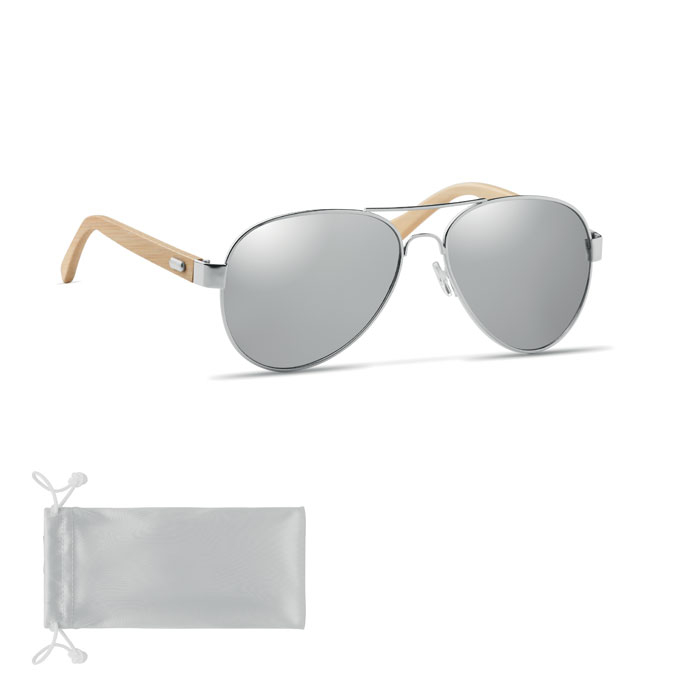 Lunettes de soleil publicitaires en bambou HONIARA silver brillant